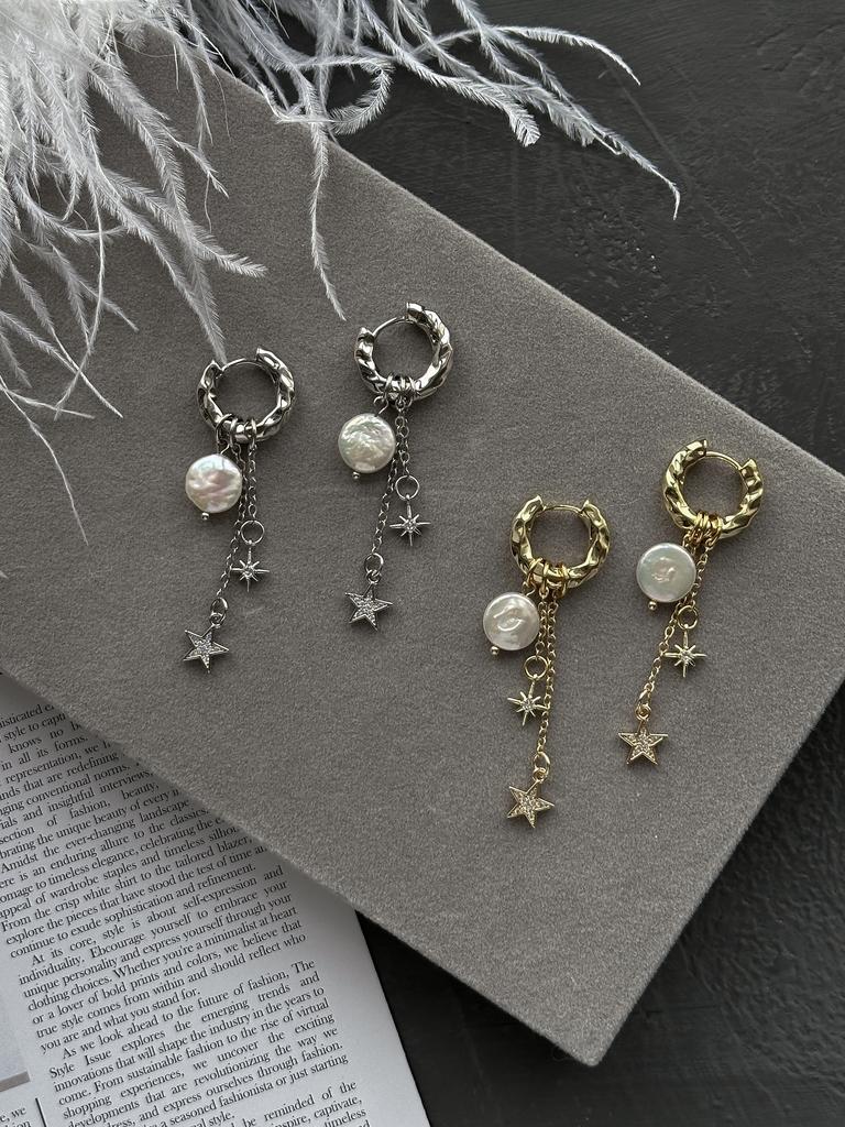 Серьги с барочным жемчугом и подвесками