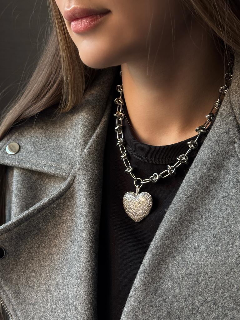 Колье с крупной подвеской из фианитов (родий)