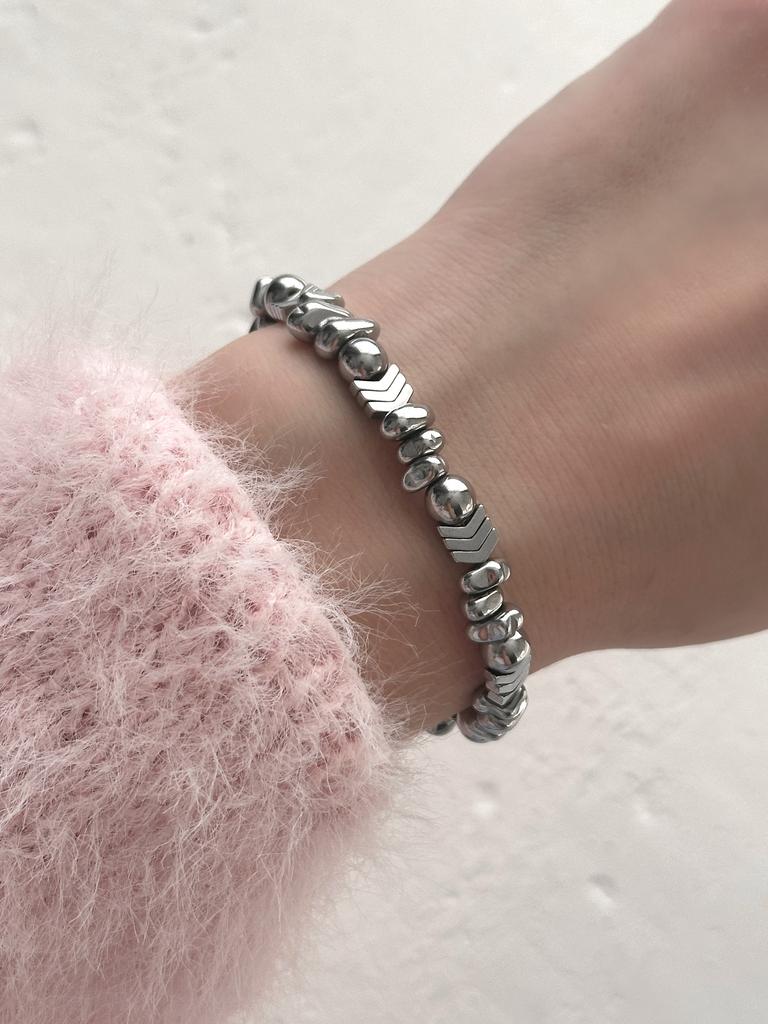 Браслет из гематита микс (родий)