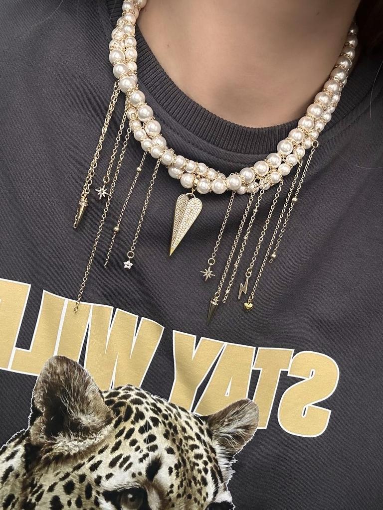 Плетёное колье из жемчуга майорка (позолота)