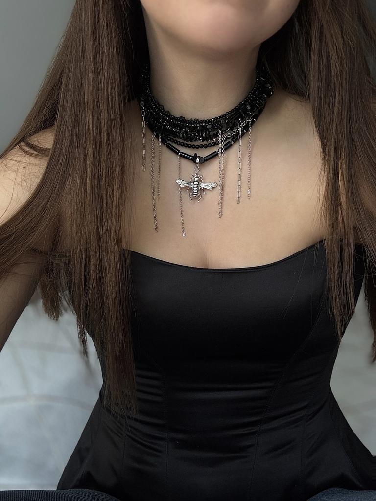 Многорядное колье из агата Whisper Elegance (родий)