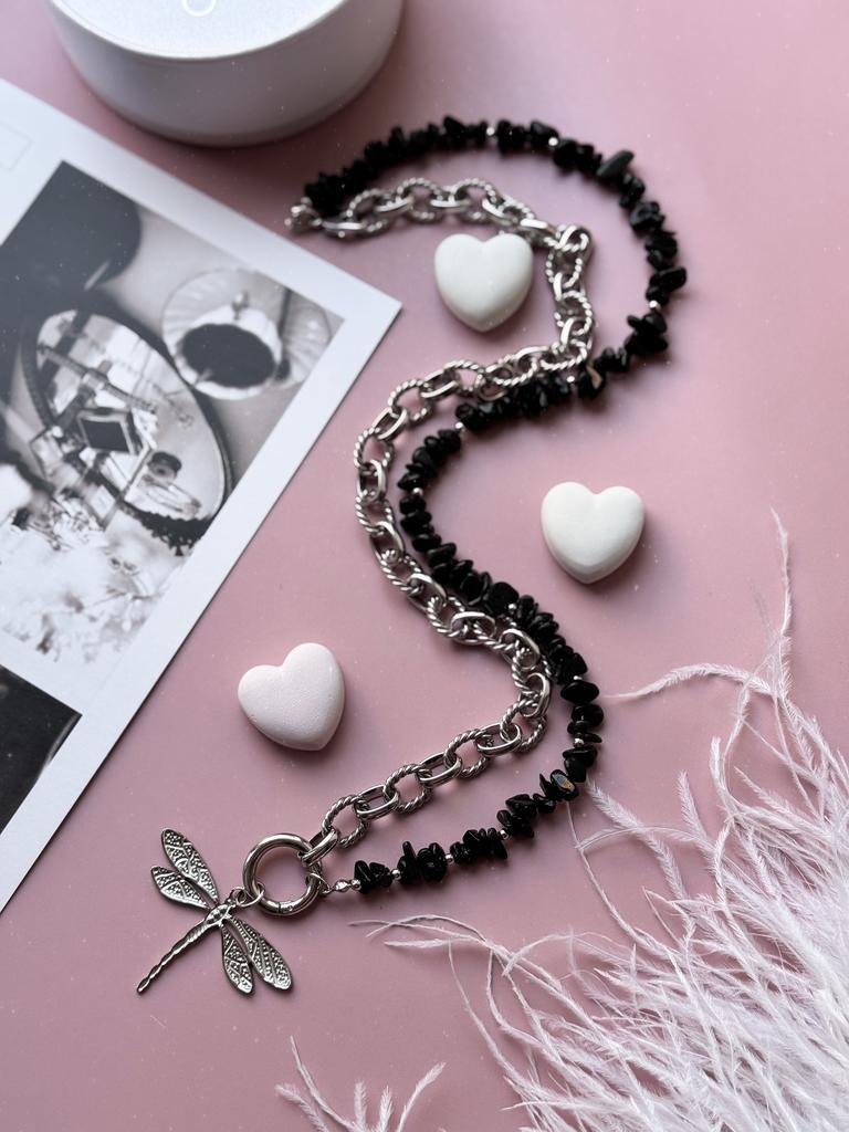 Колье-трансформер Caviar из агата 6 в 1 (родий)