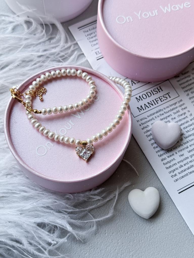 Колье из натурального жемчуга Shiny Heart (позолота)