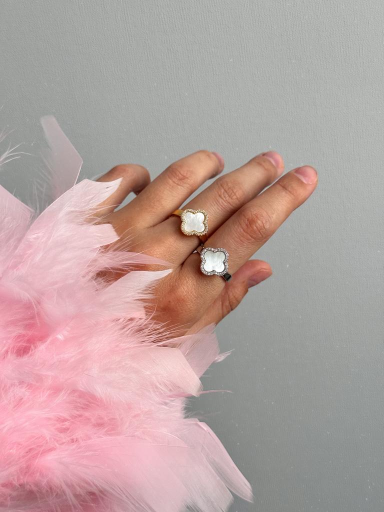 Кольцо из перламутра с фианитами (родий / позолота)