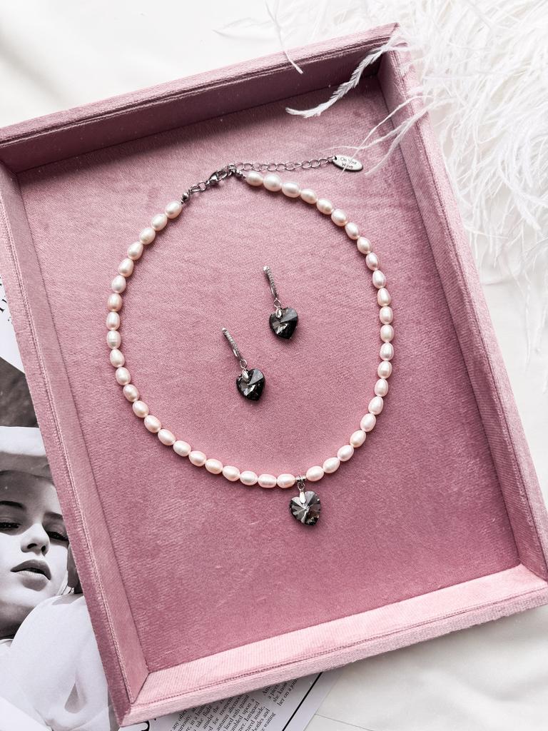Комплект Sweetheart из натурального жемчуга с сердцем Swarovski (родий)