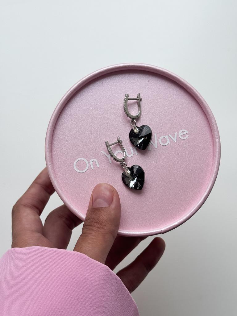 Серьги Sweetheart с черными кристаллами Swarovski (родий)