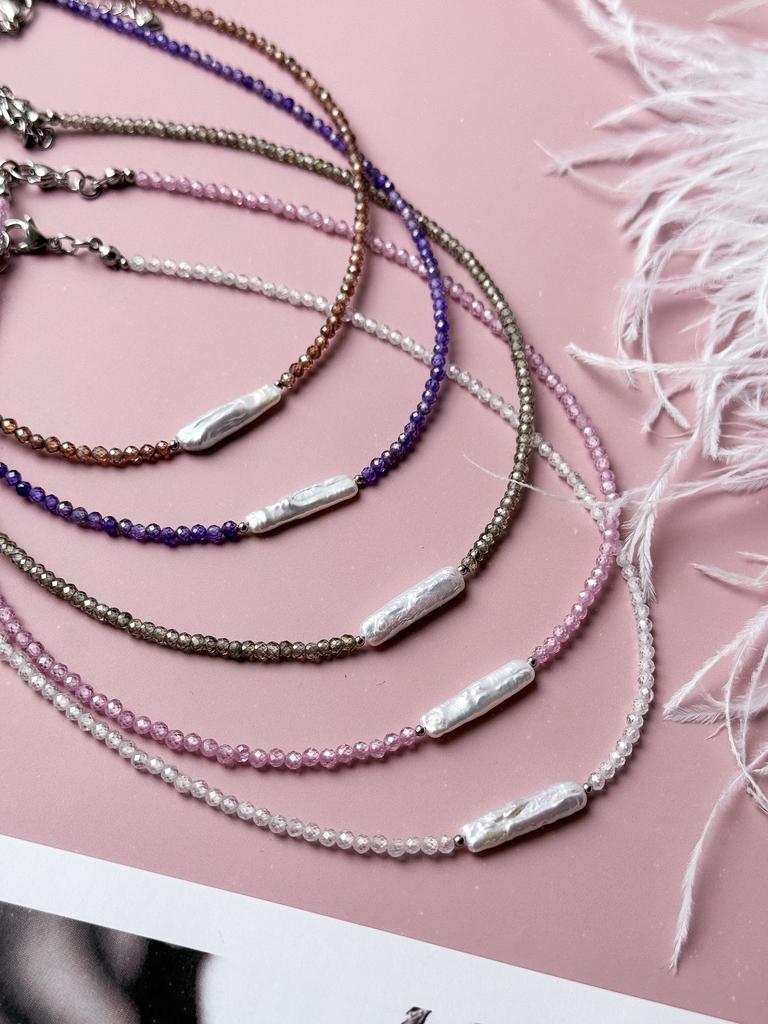 Чокер Secret Desire из циркона с натуральным жемчугом Бива (родий)