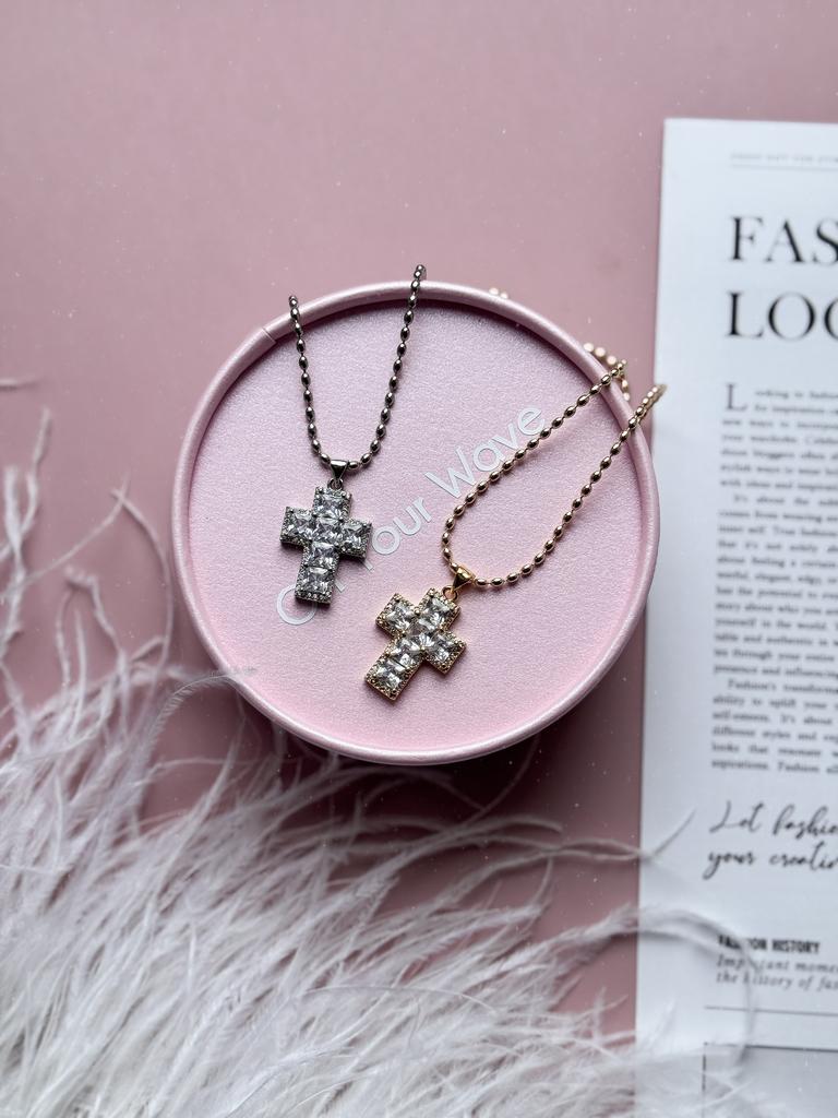 Цепь Forever с крестом из фианитов (родий)