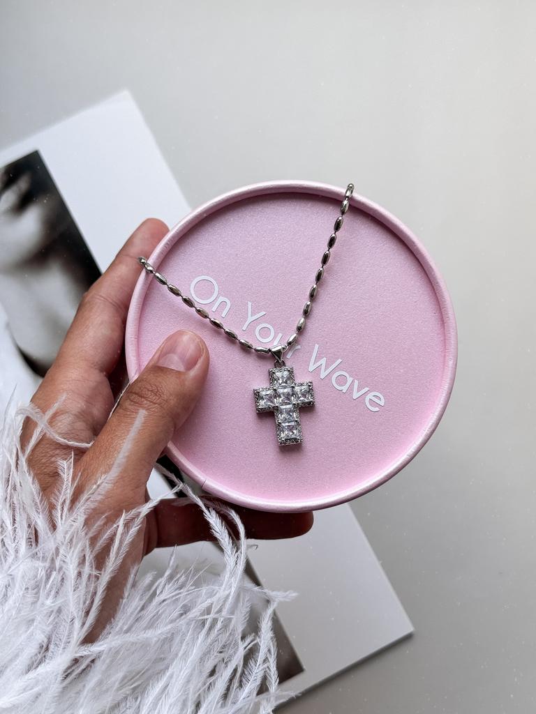 Цепь Forever с крестом из фианитов (родий)