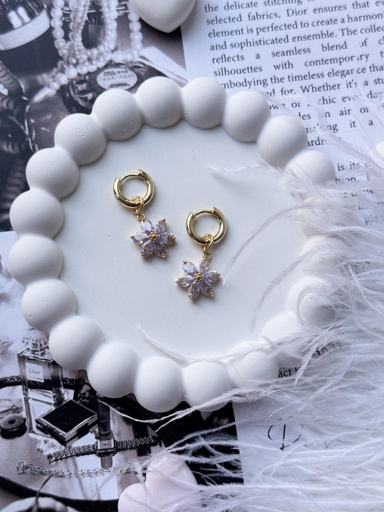 Серьги Ametyst с сиреневыми цветочками (позолота)