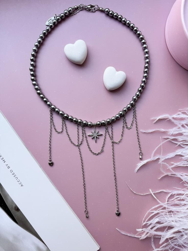 Чокер Jade из натурального гематита (родий)