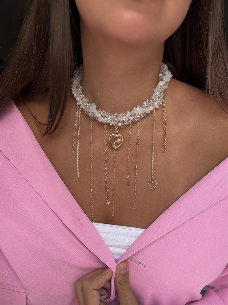 Гранж колье Fantasy Dream из лунного камня и горного хрусталя (позолота)