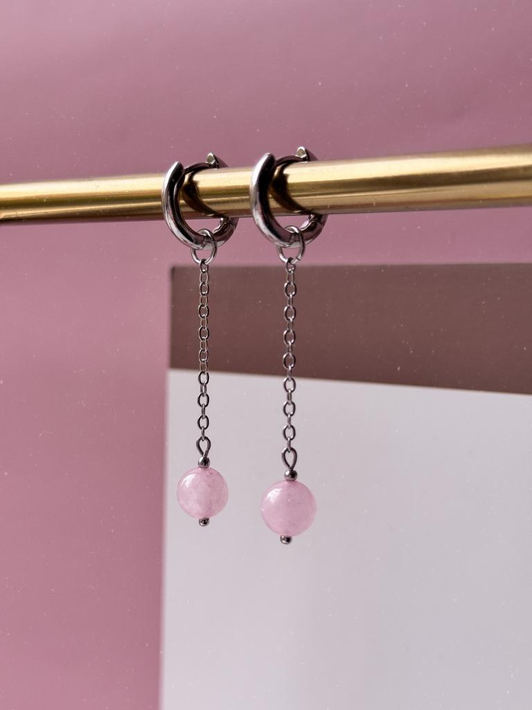 Серьги Pink Galaxy из розового кварца (родий)