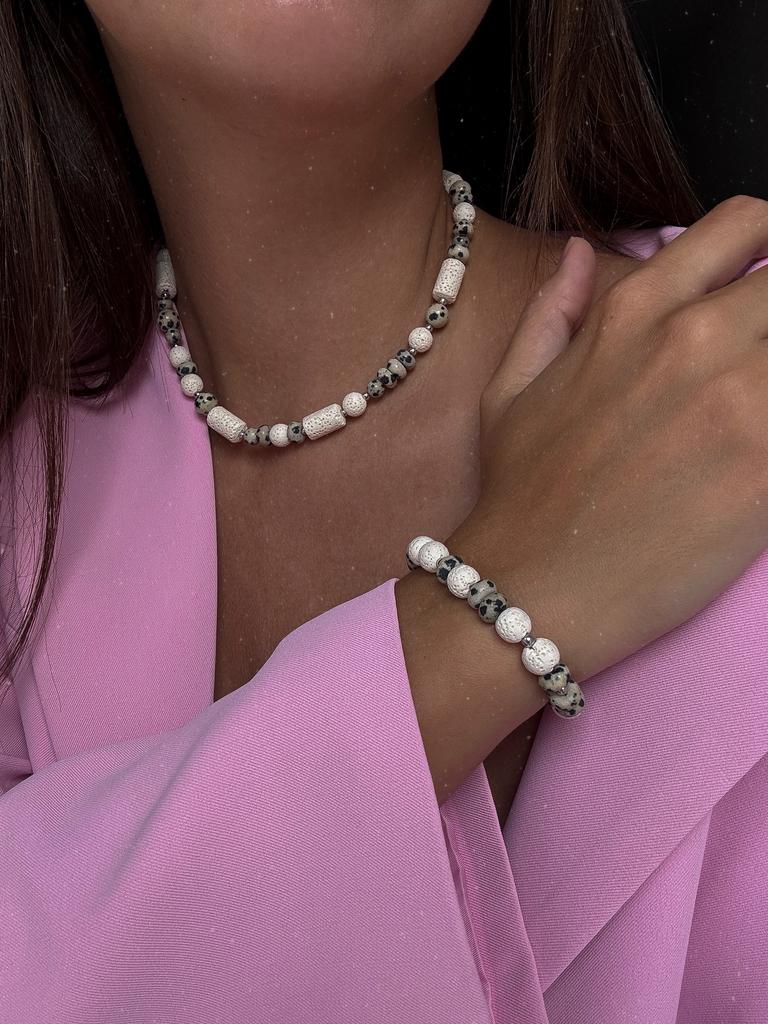 Комплект Leo из натуральной яшмы (родий)