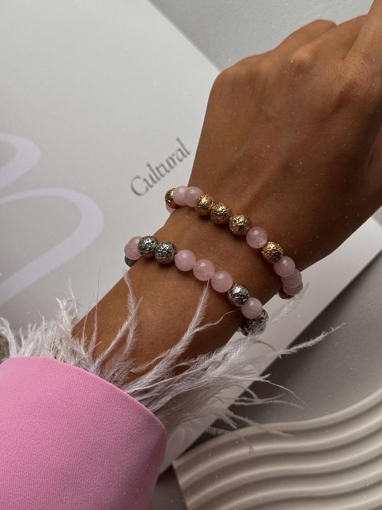 Браслет Rose Quartz на резинке (родий / позолота)