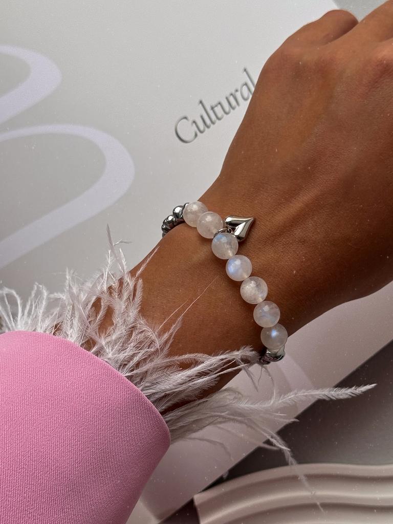 Браслет Moon из гематита и лунного камня (родий)