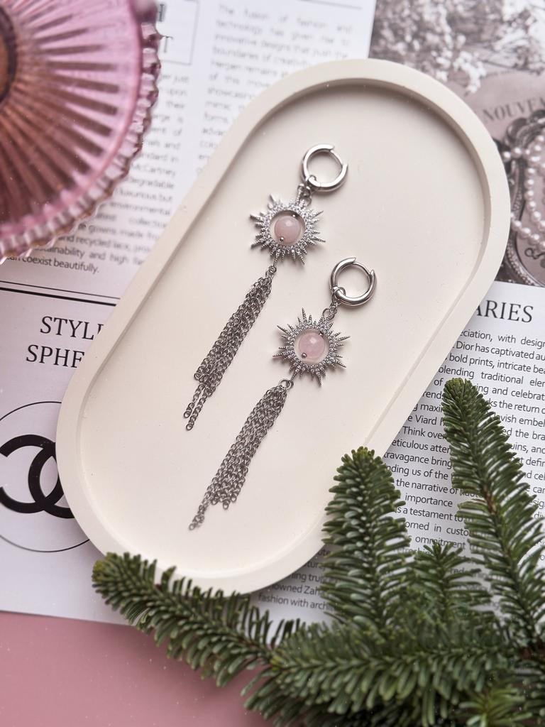 Серьги Peony Mist с розовым кварцем (родий)