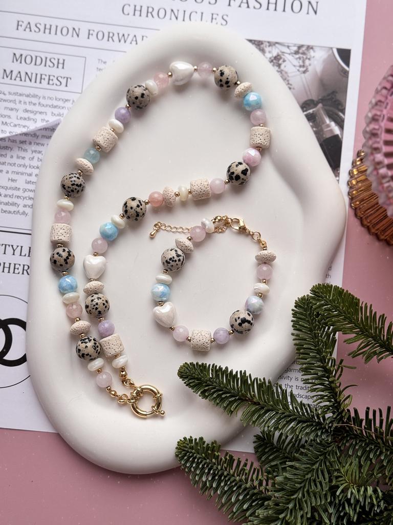 Комплект Dot из микса камней (позолота)