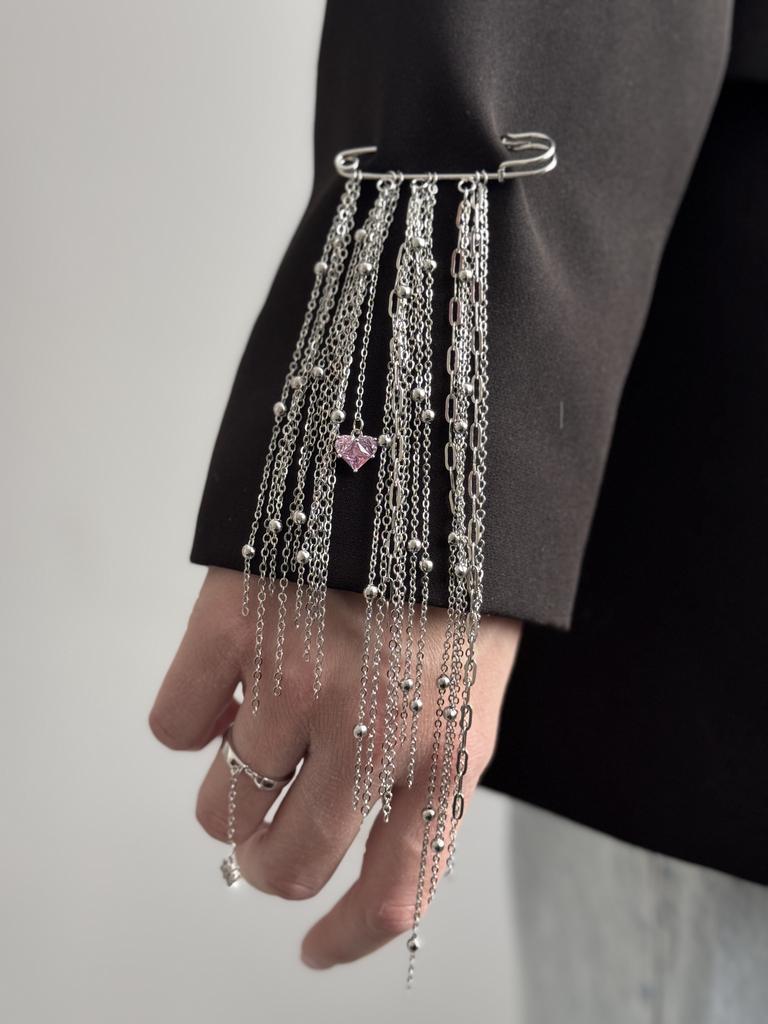 Брошь-булавка с розовым сердечком (родий)