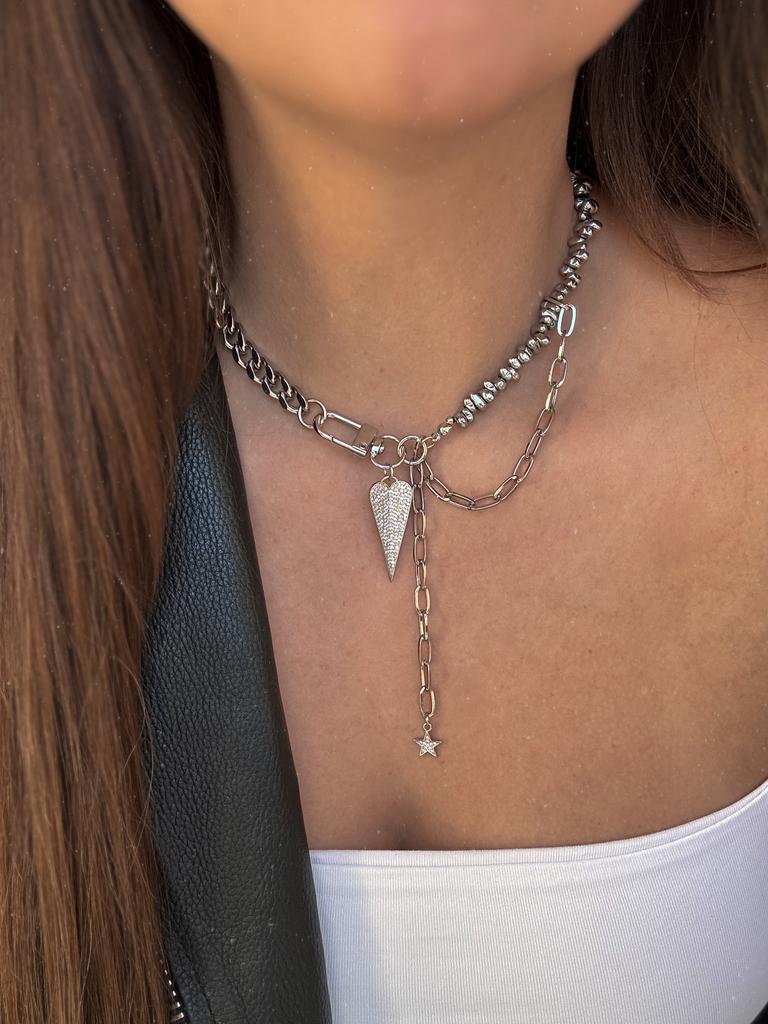 Асимметричное колье Chain (родий)