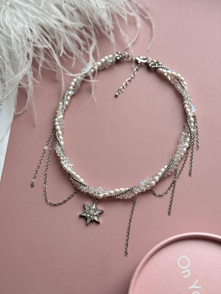 Крученое колье из натурального жемчуга Stellar Pearl (родий)