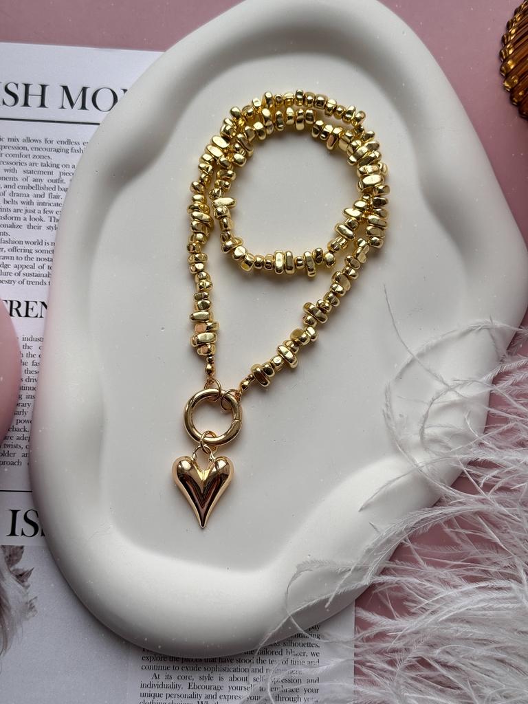 Колье из гематита с подвеской сердце (позолота)