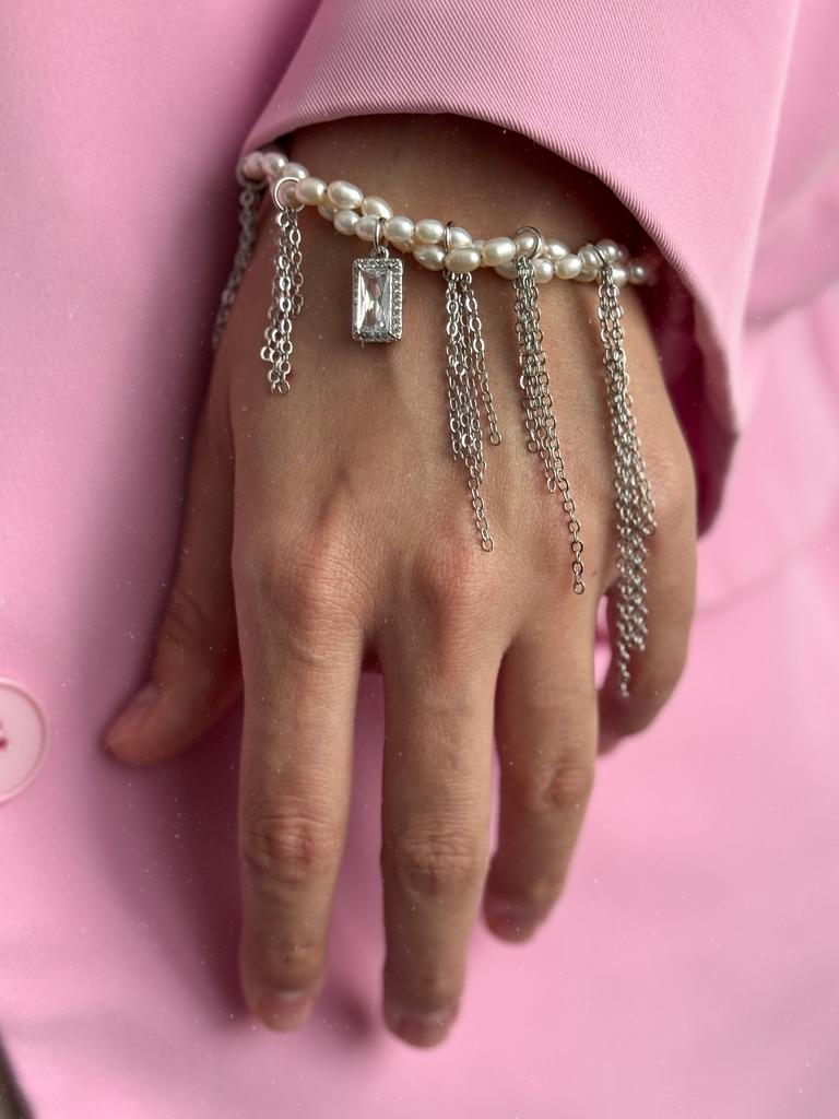 Браслет из натурального жемчуга (родий)