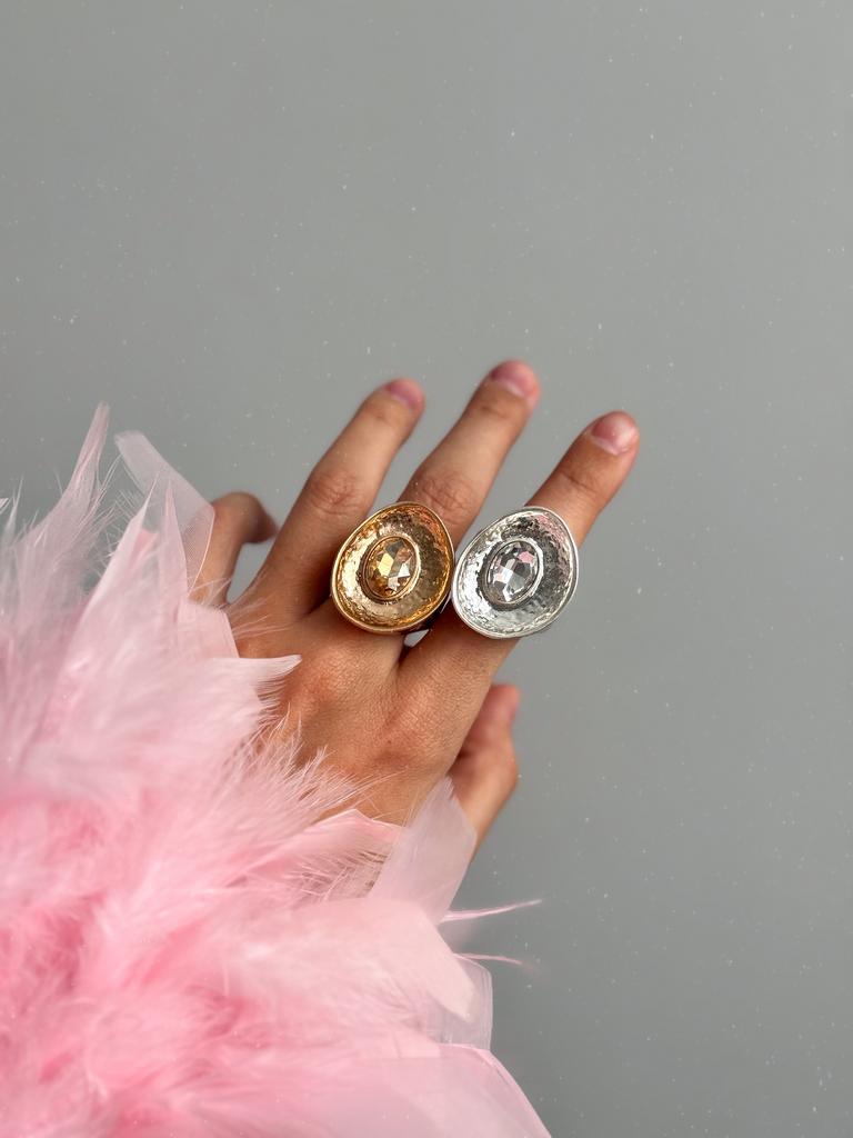 Крупное кольцо с кристаллом (родий / позолота)