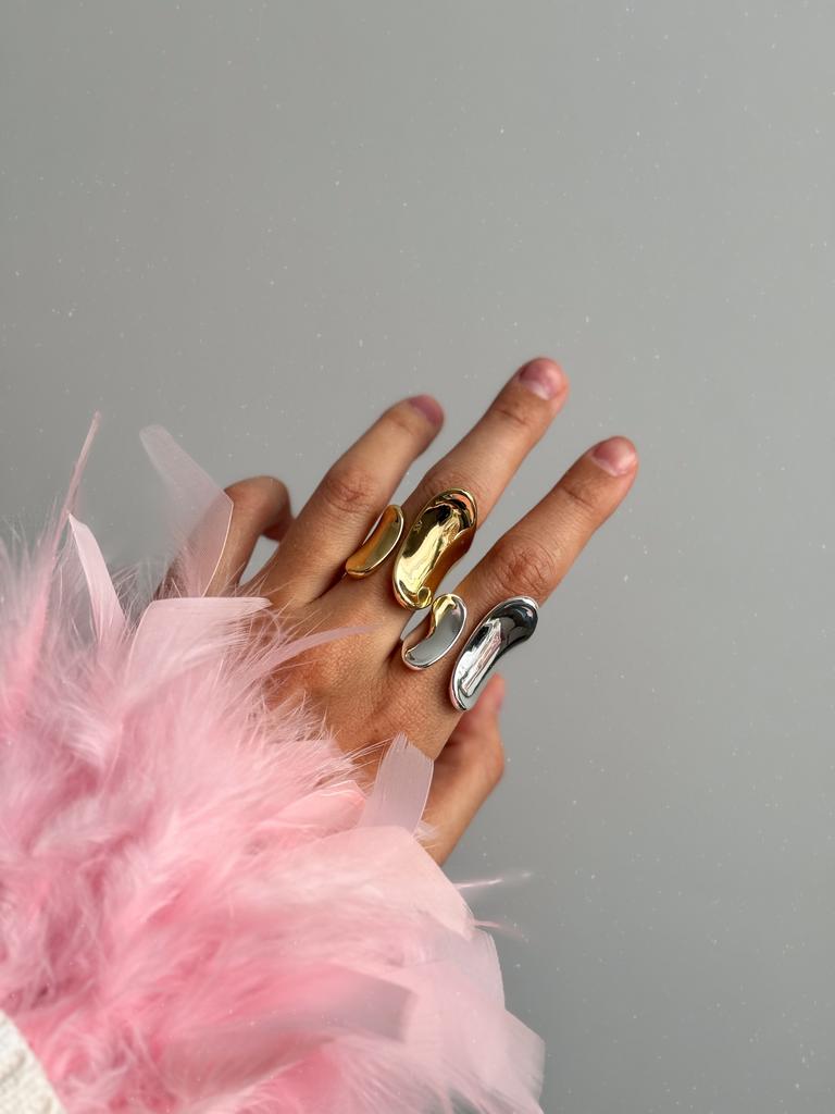 Кольцо мятый металл (родий / позолота)