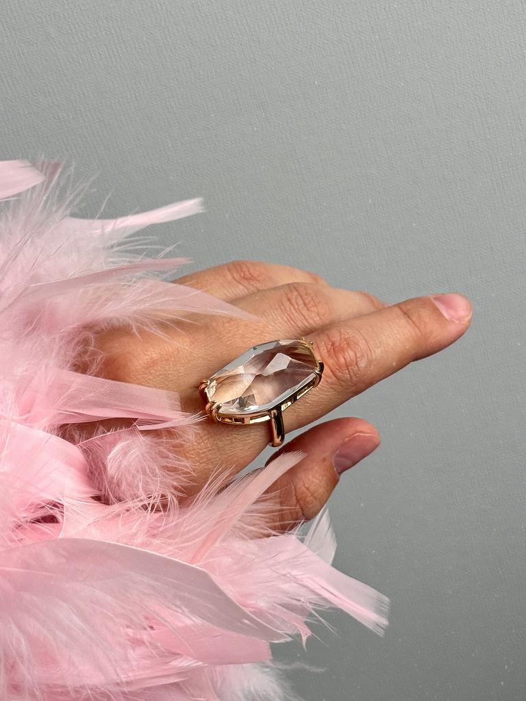 Кольцо с крупным прозрачным кристаллом (позолота)