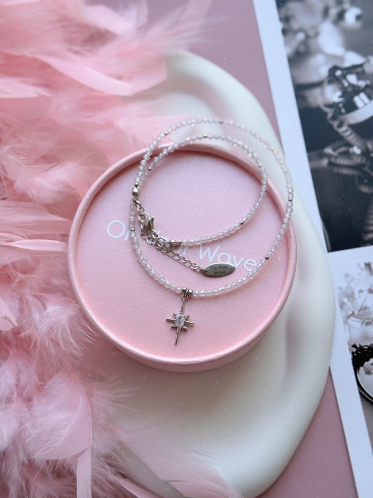 Чокер из белого циркона с подвеской звезда (родий)