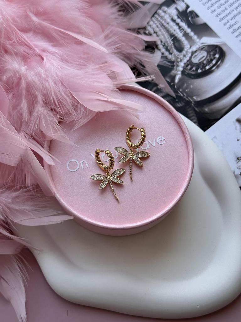 Серьги со стрекозами (позолота)