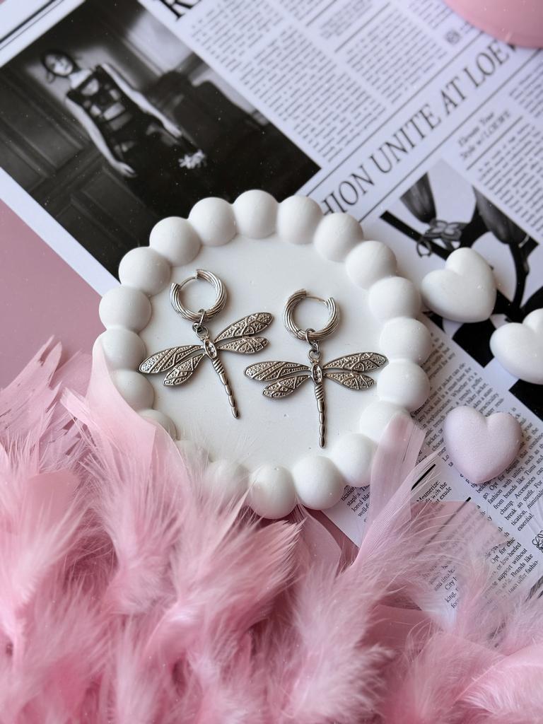 Серьги со стрекозами (родий)