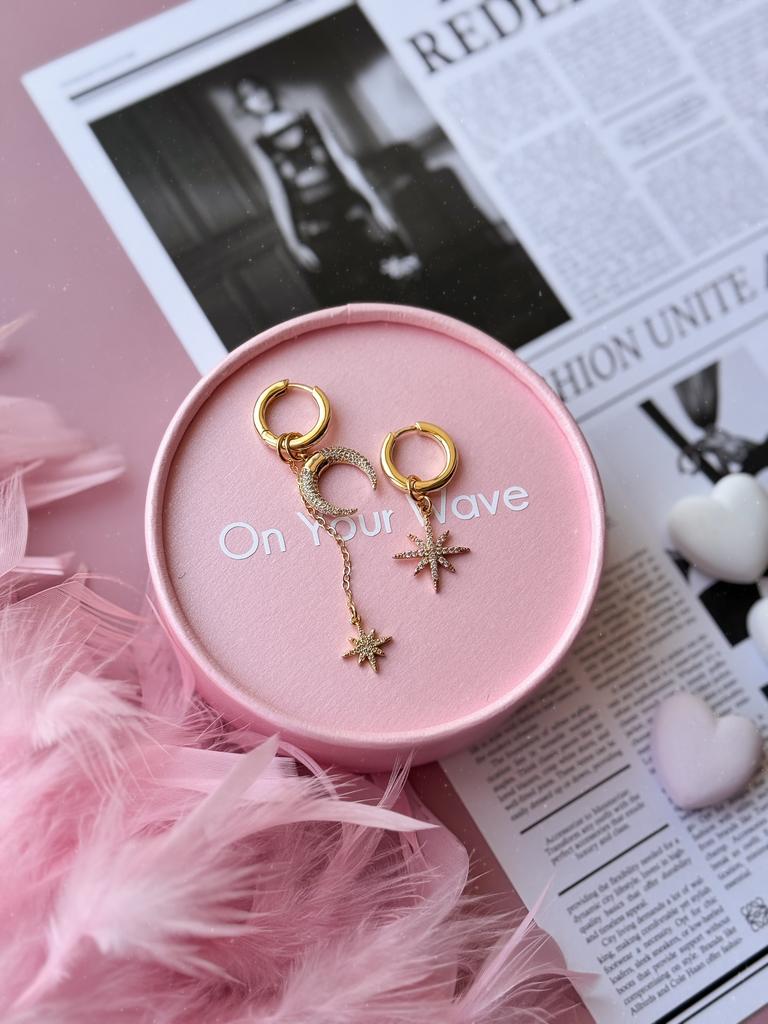 Серьги-трансформеры звезды с луной (позолота)