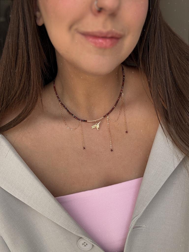 Чокер из циркона с колибри (позолота)