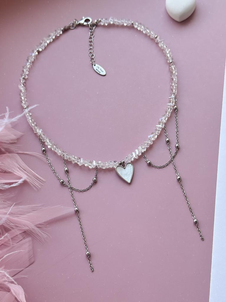 Чокер из ювелирного стекла с перламутром (родий)