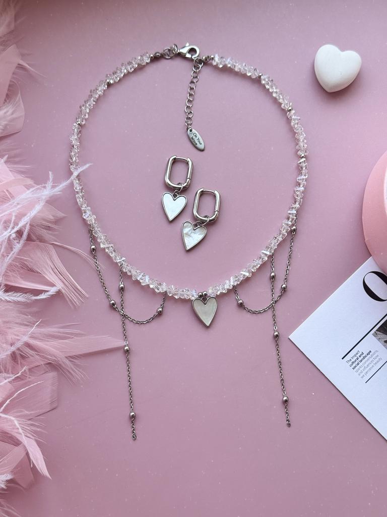 Комплект из ювелирного стекла и перламутра (родий)