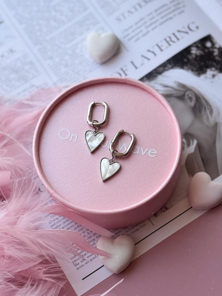 Серьги сердечки из перламутра (родий)