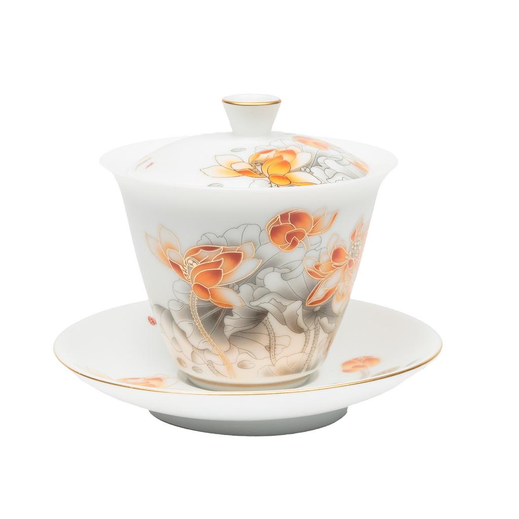 Гайвань фарфоровая Цветы, белая матовая, 150 мл