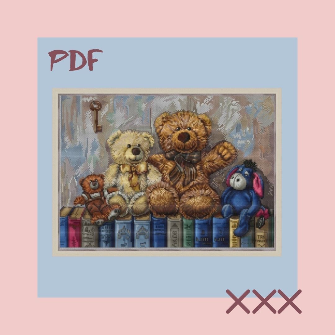 Схема для вышивки крестом "Мишки на книжках"