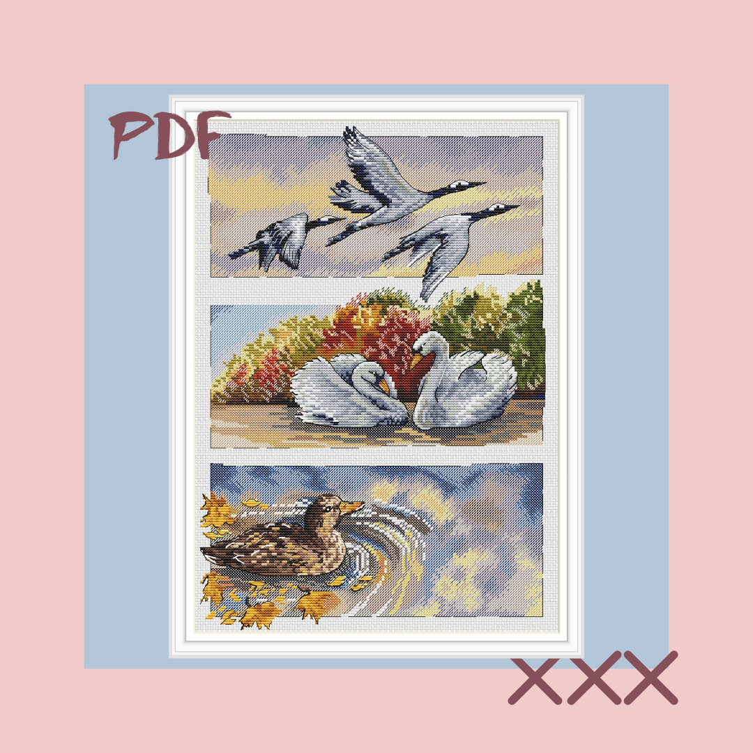 Схема для вышивки крестом "Осенние птицы"