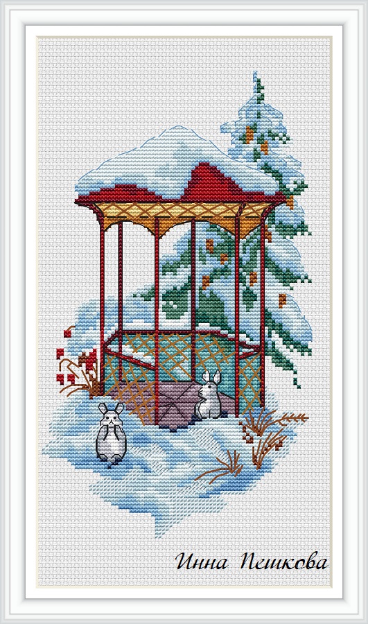 Схема для вышивки крестом "Зимняя беседка"