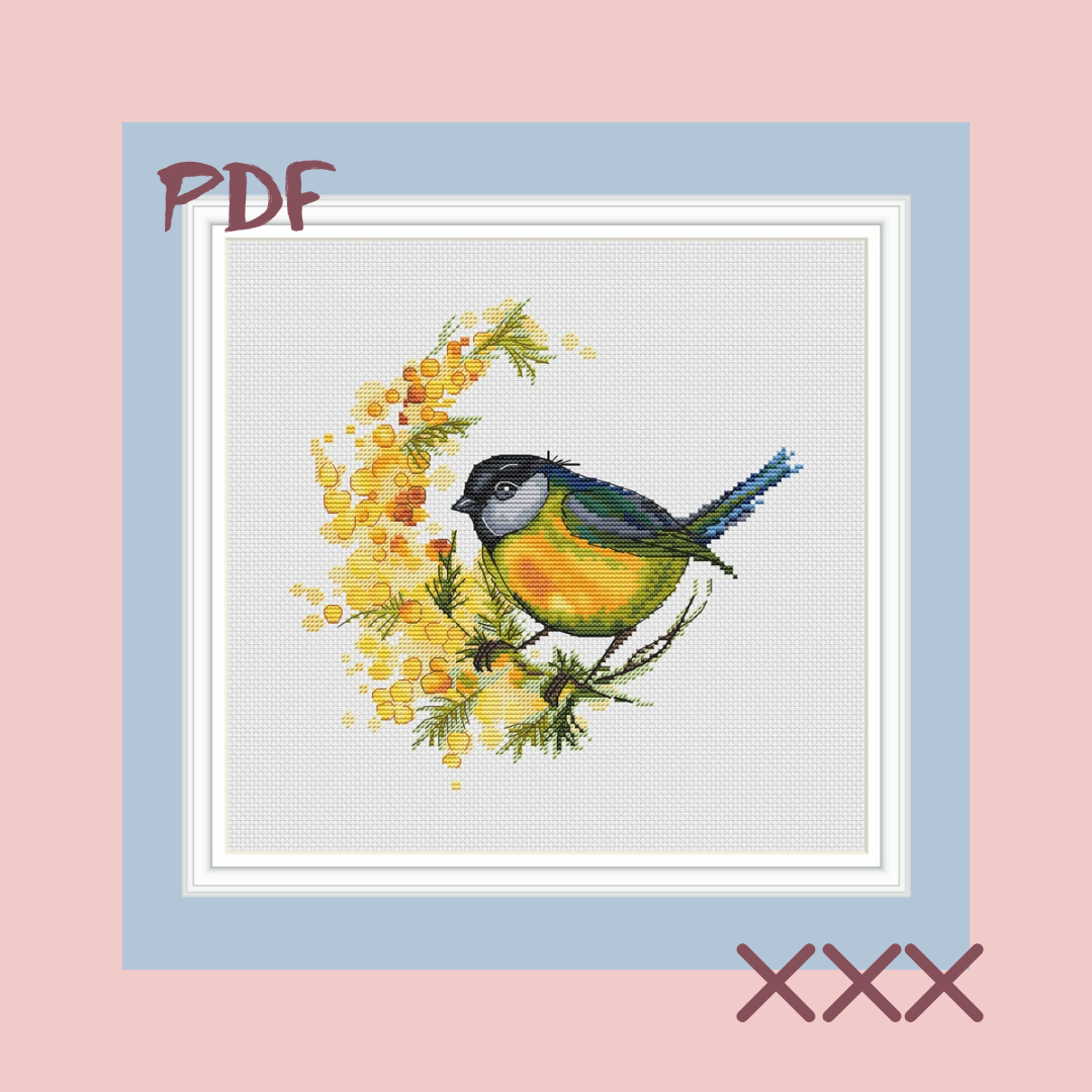 Схема для вышивки крестом "Синичкина мимоза"