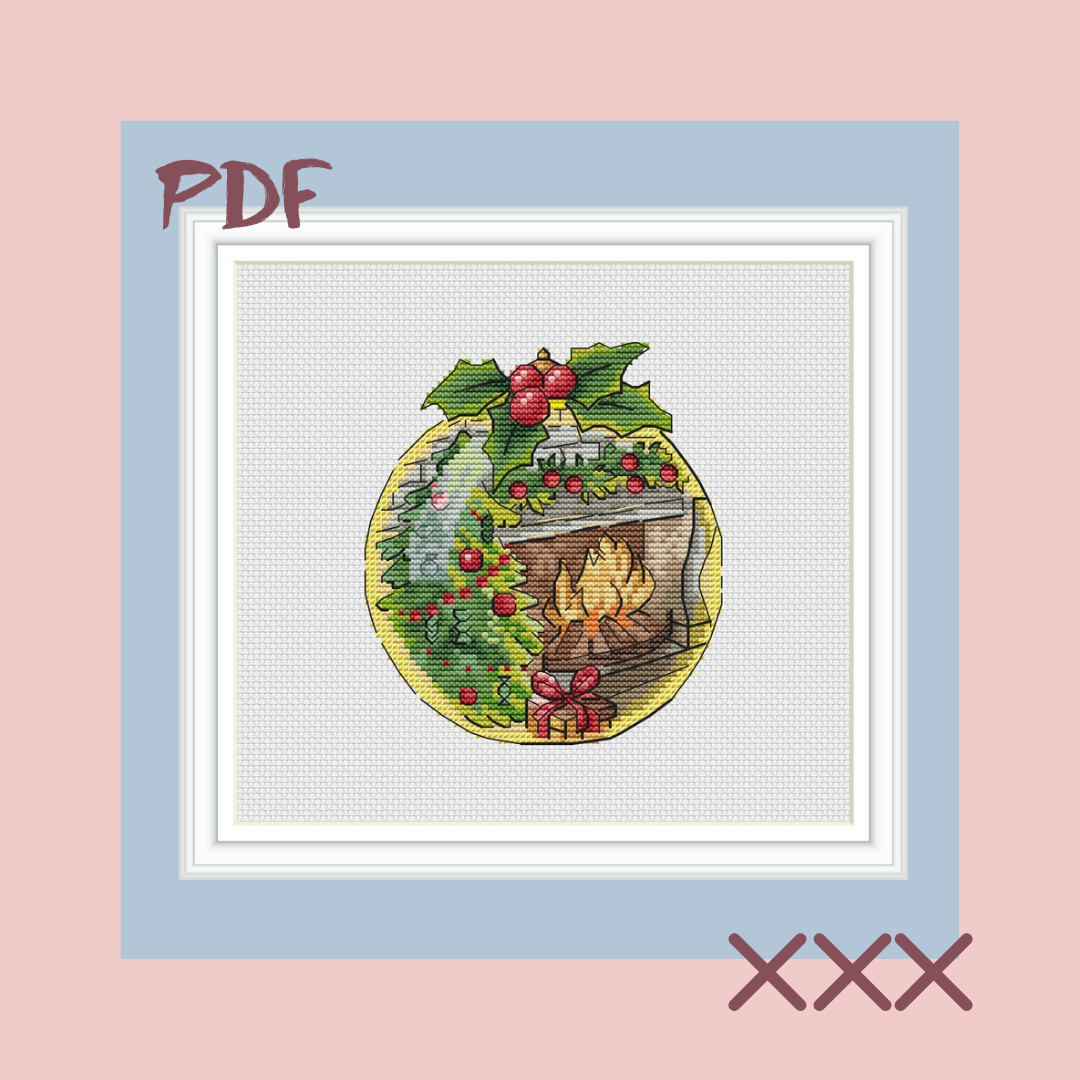 Схема для вышивки крестом "Елка у камина"