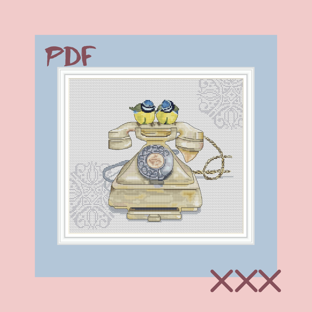 Схема для вышивки крестом "Синицы на телефоне"