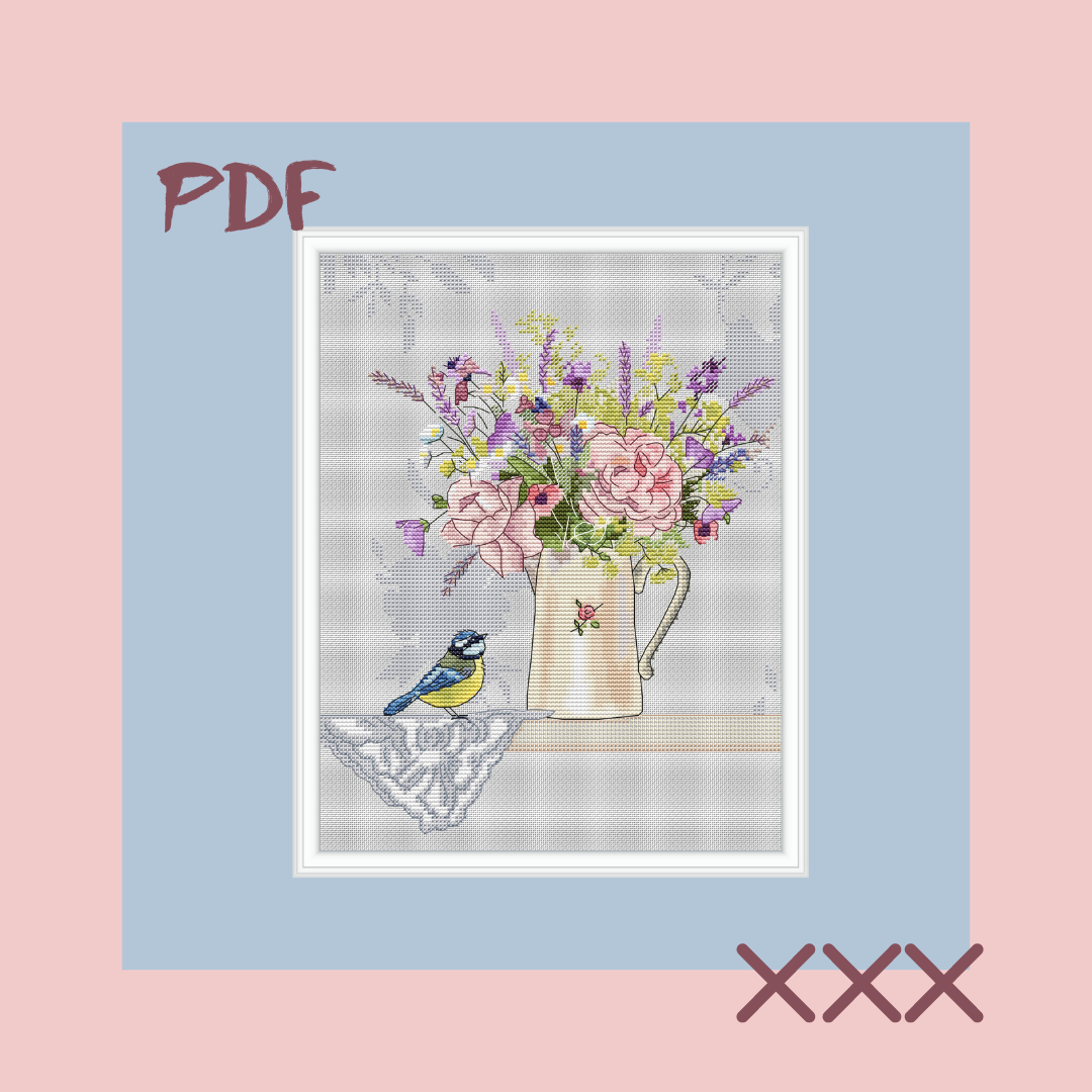 Схема для вышивки крестом "Синица с букетом"