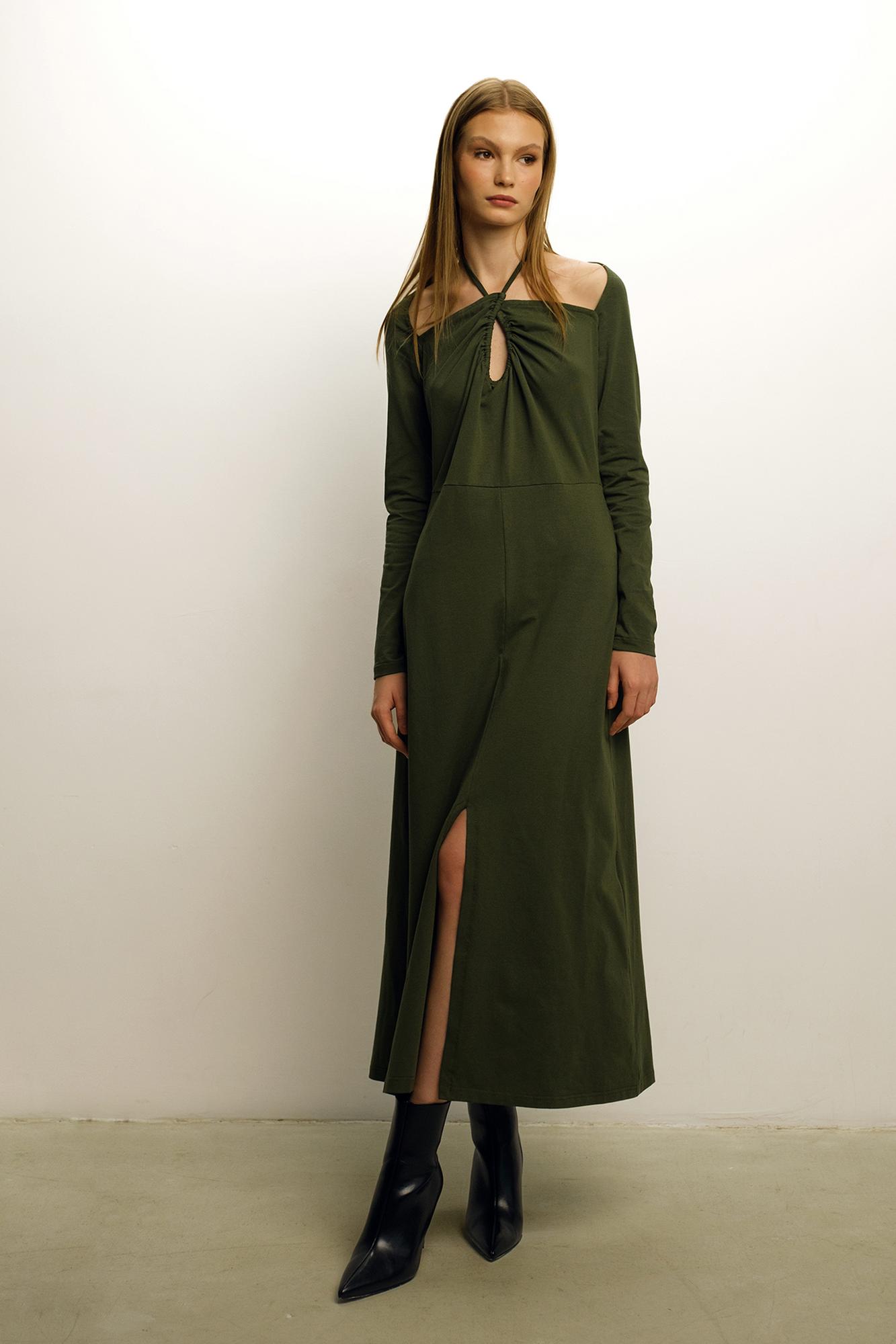 Платье из мягкого хлопкового трикотажа с драпировкой на груди зеленого цвета FOR BEST MAMA