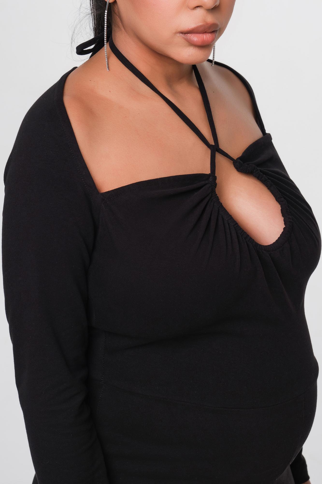 Черное платье из мягкого хлопкового трикотажа с драпировкой на груди FOR BEST MAMA