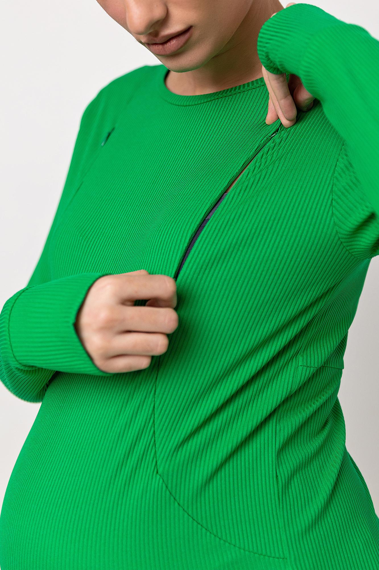 Зеленый лонгслив с секретом для кормления «в рубчик» FOR BEST MAMA