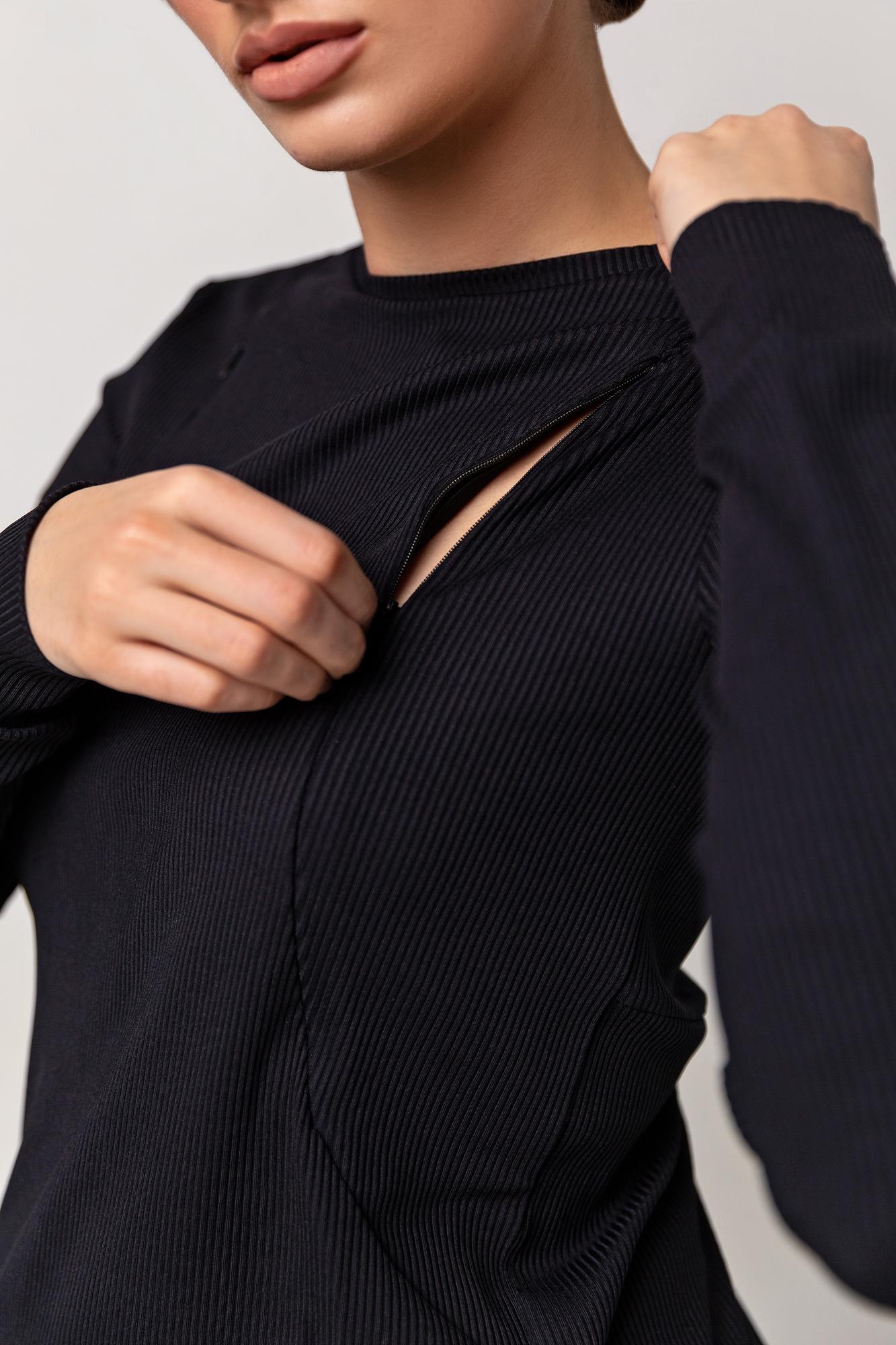 Черный лонгслив с секретом для кормления «в рубчик» FOR BEST MAMA